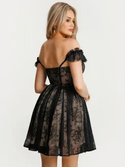 Off-The-Shoulder Sculpting Corset Fit & Flare Mini Dress