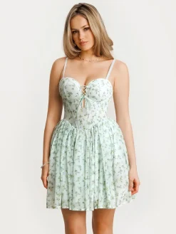 Off-The-Shoulder Sculpting Corset Fit & Flare Mini Dress