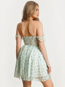 Off-The-Shoulder Sculpting Corset Fit & Flare Mini Dress