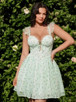 Off-The-Shoulder Sculpting Corset Fit & Flare Mini Dress