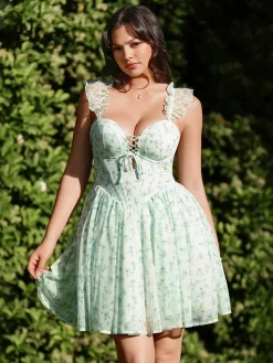 Off-The-Shoulder Sculpting Corset Fit & Flare Mini Dress