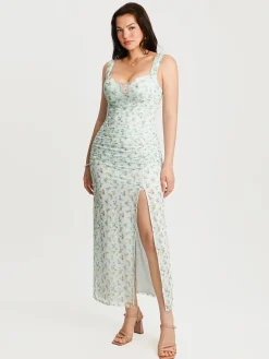 Off-The-Shoulder Sculpting Floral Print Maxi Dress