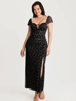Off-The-Shoulder Sculpting Floral Print Maxi Dress