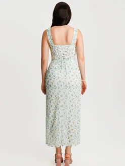 Off-The-Shoulder Sculpting Floral Print Maxi Dress
