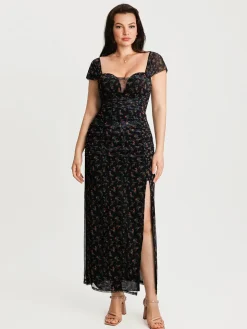 Off-The-Shoulder Sculpting Floral Print Maxi Dress