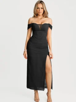 Off-The-Shoulder Sculpting Floral Print Maxi Dress