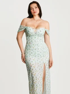 Off-The-Shoulder Sculpting Floral Print Maxi Dress