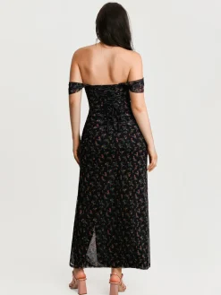 Off-The-Shoulder Sculpting Floral Print Maxi Dress