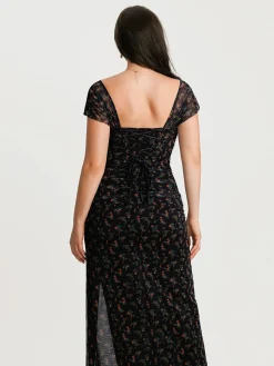 Off-The-Shoulder Sculpting Floral Print Maxi Dress