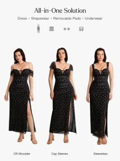 Off-The-Shoulder Sculpting Floral Print Maxi Dress
