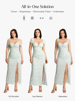Off-The-Shoulder Sculpting Floral Print Maxi Dress