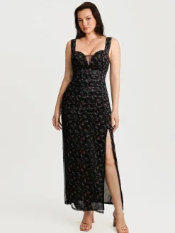 Off-The-Shoulder Sculpting Floral Print Maxi Dress