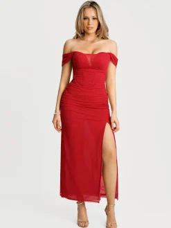 Off-The-Shoulder Sculpting Floral Print Maxi Dress