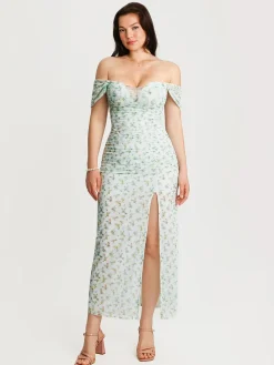 Off-The-Shoulder Sculpting Floral Print Maxi Dress