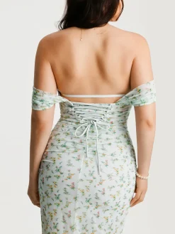 Off-The-Shoulder Sculpting Floral Print Maxi Dress