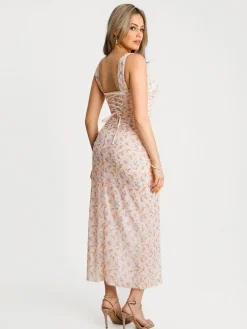 Off-The-Shoulder Sculpting Floral Print Maxi Dress