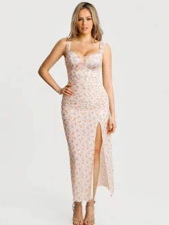 Off-The-Shoulder Sculpting Floral Print Maxi Dress
