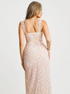 Off-The-Shoulder Sculpting Floral Print Maxi Dress