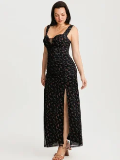 Off-The-Shoulder Sculpting Floral Print Maxi Dress