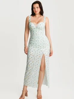 Off-The-Shoulder Sculpting Floral Print Maxi Dress