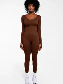 Popilush Ribbed U Neck Built-in Bra Tummy Control Jumpsuit