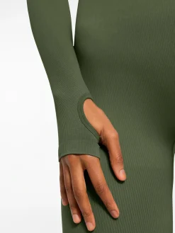 Popilush Ribbed U Neck Built-in Bra Tummy Control Jumpsuit