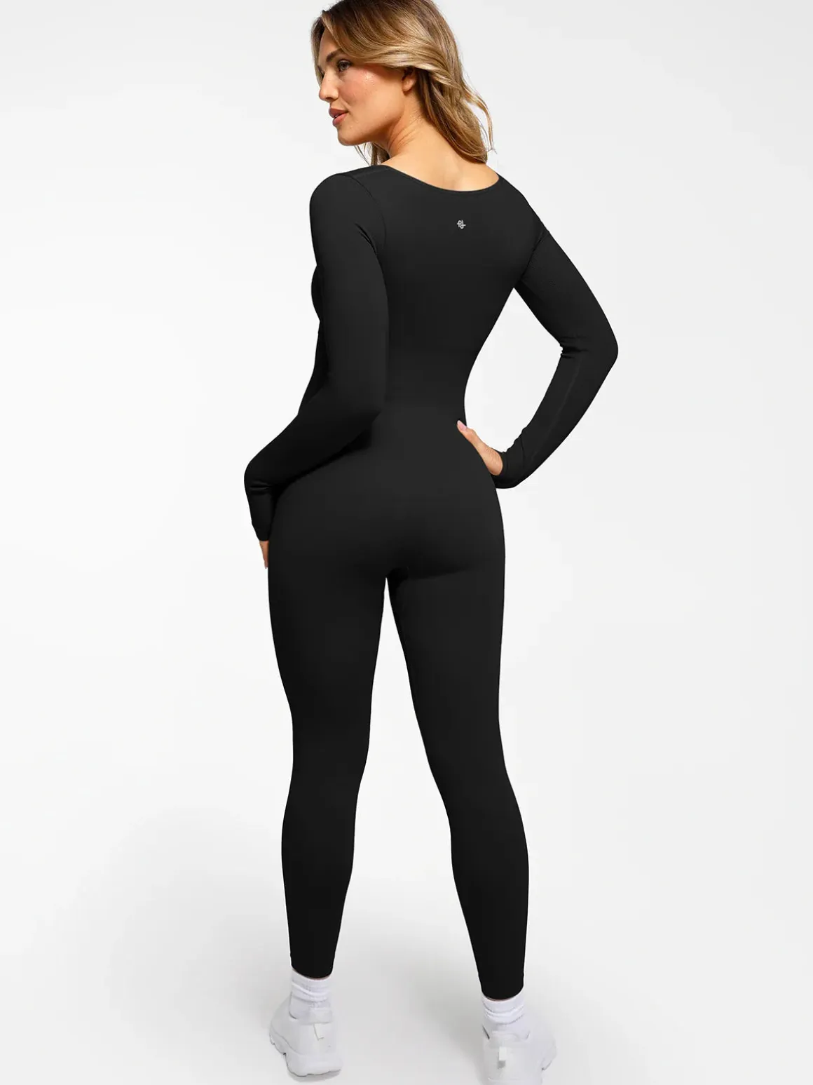 Popilush Ribbed U Neck Built-in Bra Tummy Control Jumpsuit