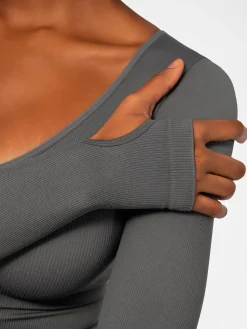 Popilush Ribbed U Neck Built-in Bra Tummy Control Jumpsuit