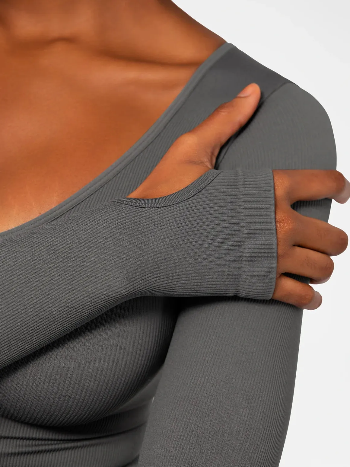 Popilush Ribbed U Neck Built-in Bra Tummy Control Jumpsuit