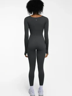 Popilush Ribbed U Neck Built-in Bra Tummy Control Jumpsuit