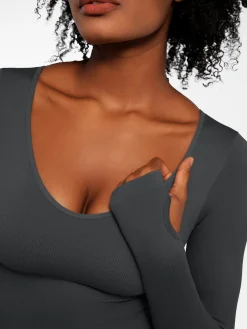 Popilush Ribbed U Neck Built-in Bra Tummy Control Jumpsuit