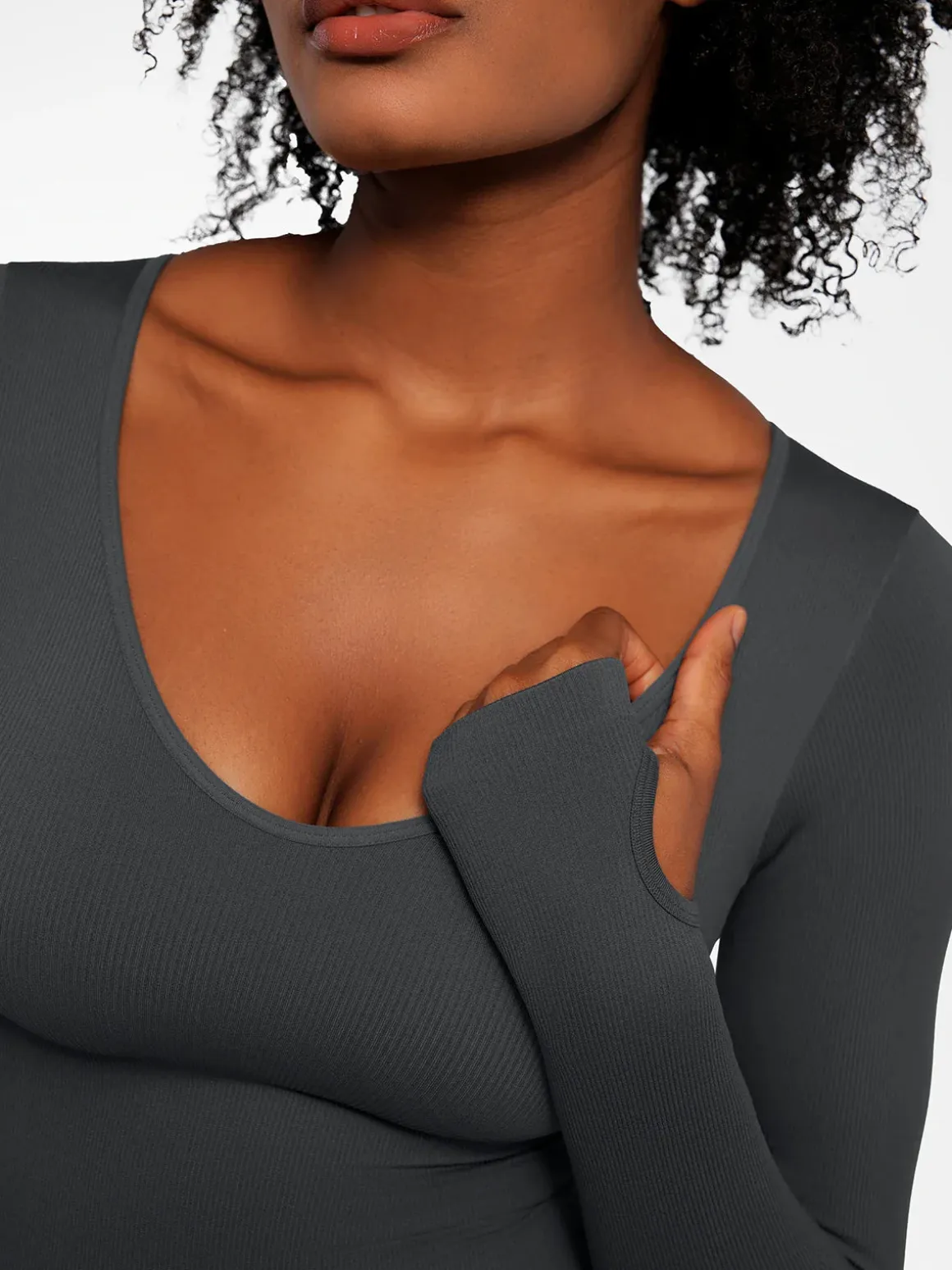 Popilush Ribbed U Neck Built-in Bra Tummy Control Jumpsuit