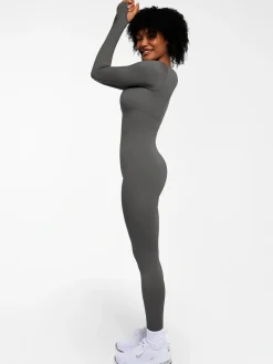 Popilush Ribbed U Neck Built-in Bra Tummy Control Jumpsuit