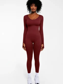 Popilush Ribbed U Neck Built-in Bra Tummy Control Jumpsuit