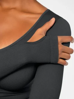 Popilush Ribbed U Neck Built-in Bra Tummy Control Jumpsuit