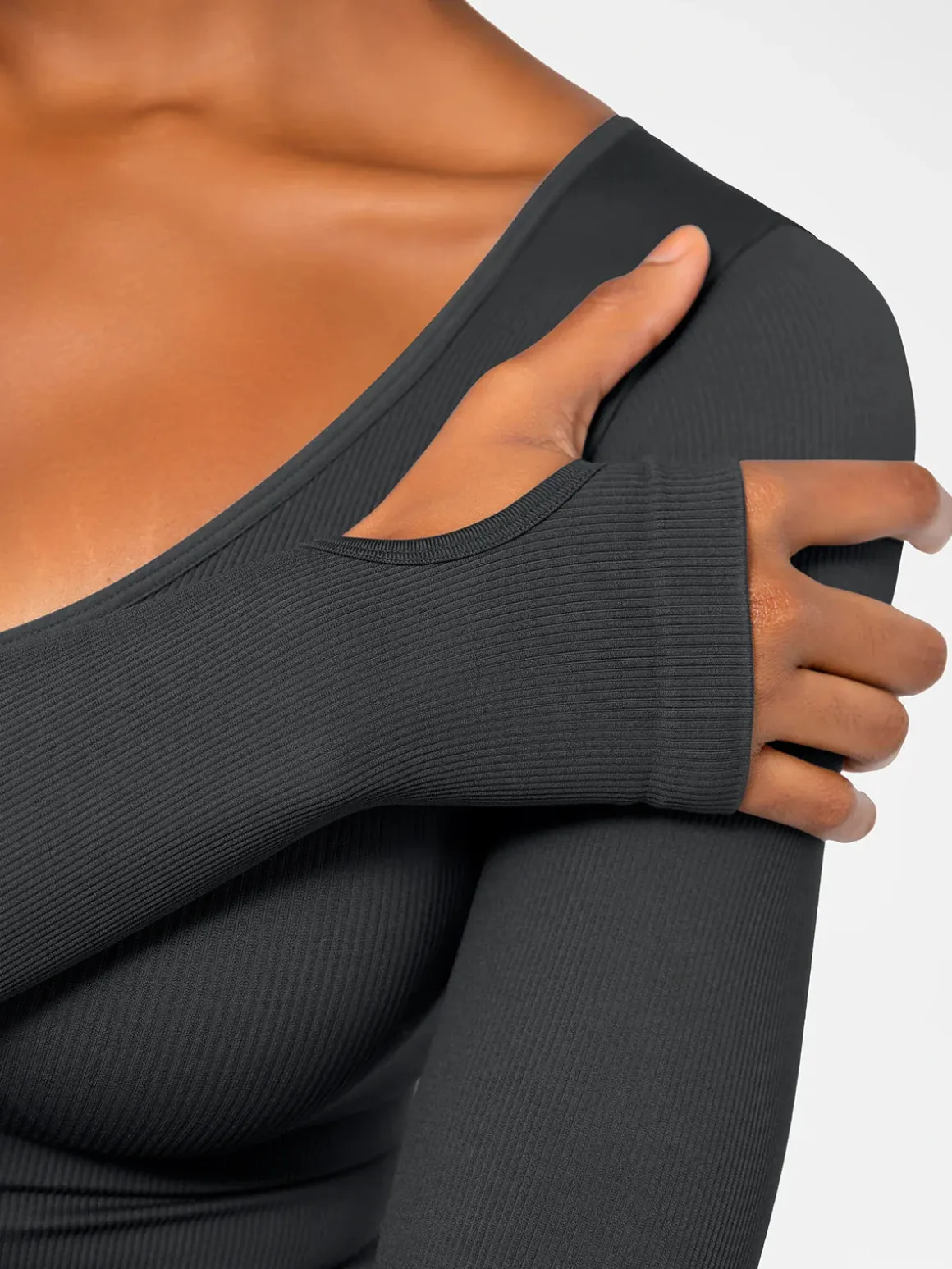 Popilush Ribbed U Neck Built-in Bra Tummy Control Jumpsuit