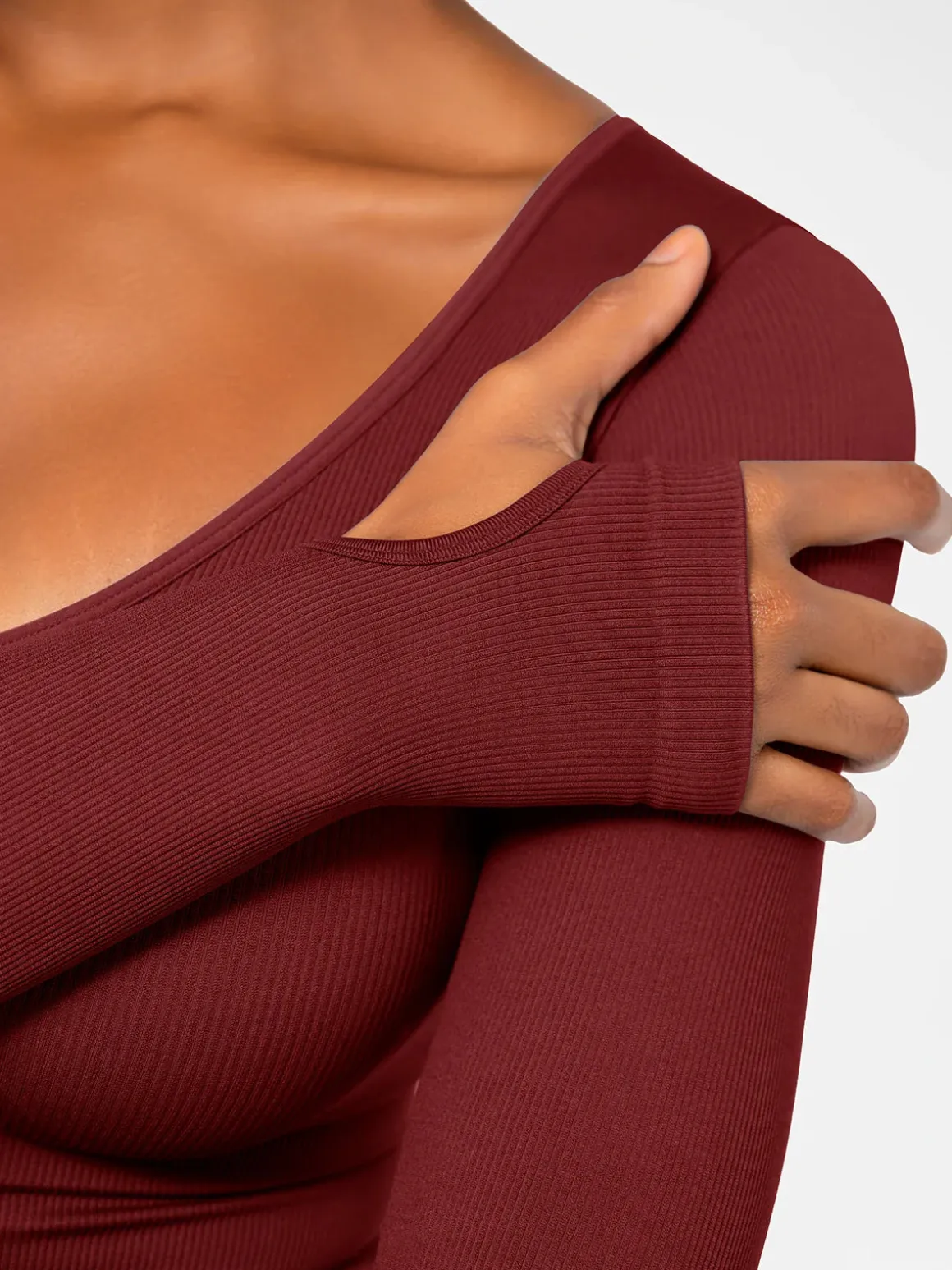 Popilush Ribbed U Neck Built-in Bra Tummy Control Jumpsuit