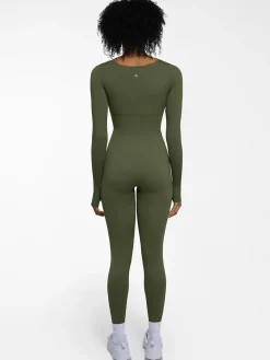 Popilush Ribbed U Neck Built-in Bra Tummy Control Jumpsuit