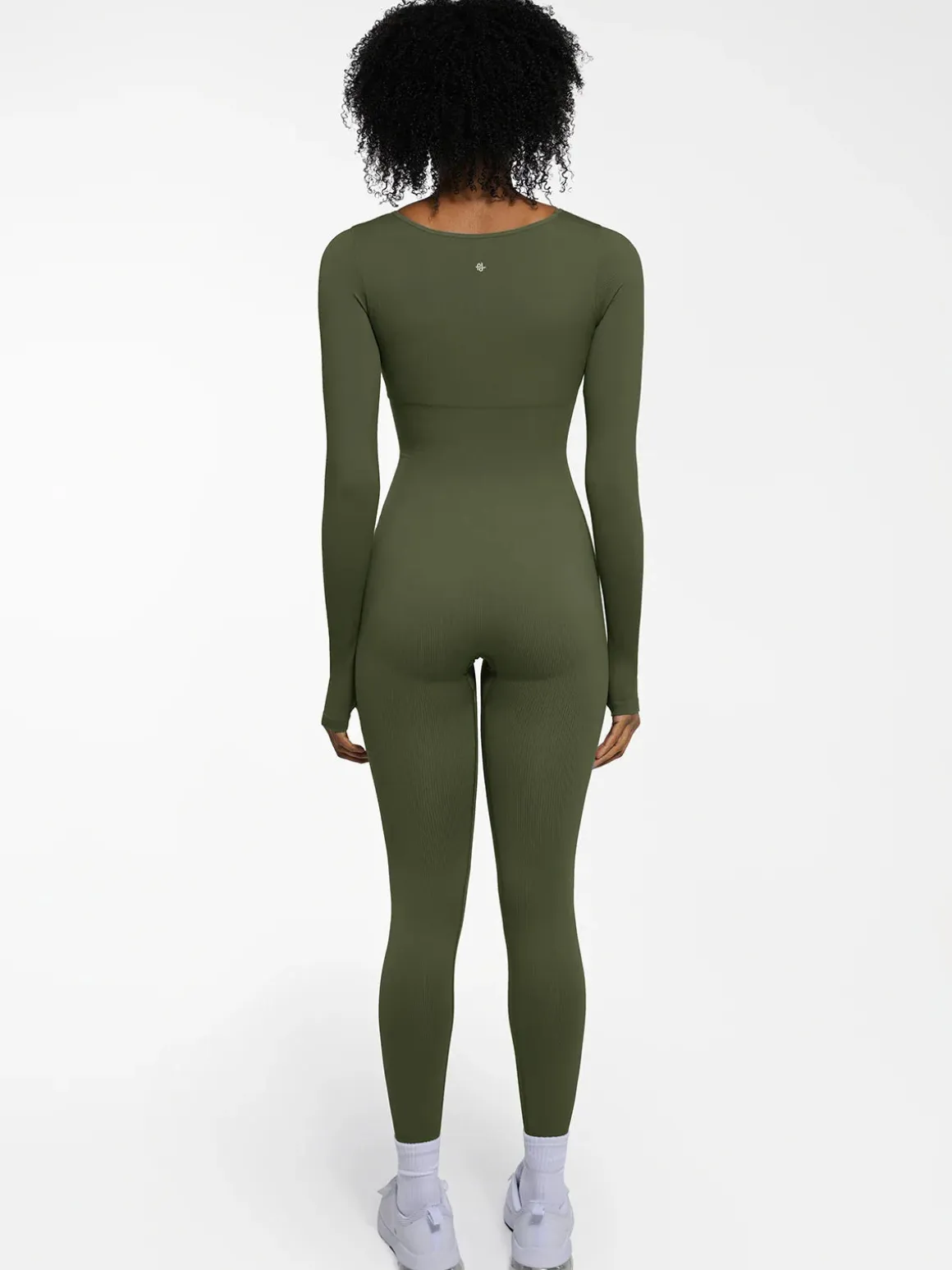 Popilush Ribbed U Neck Built-in Bra Tummy Control Jumpsuit