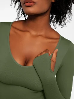 Popilush Ribbed U Neck Built-in Bra Tummy Control Jumpsuit