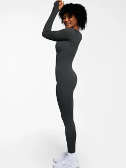 Popilush Ribbed U Neck Built-in Bra Tummy Control Jumpsuit