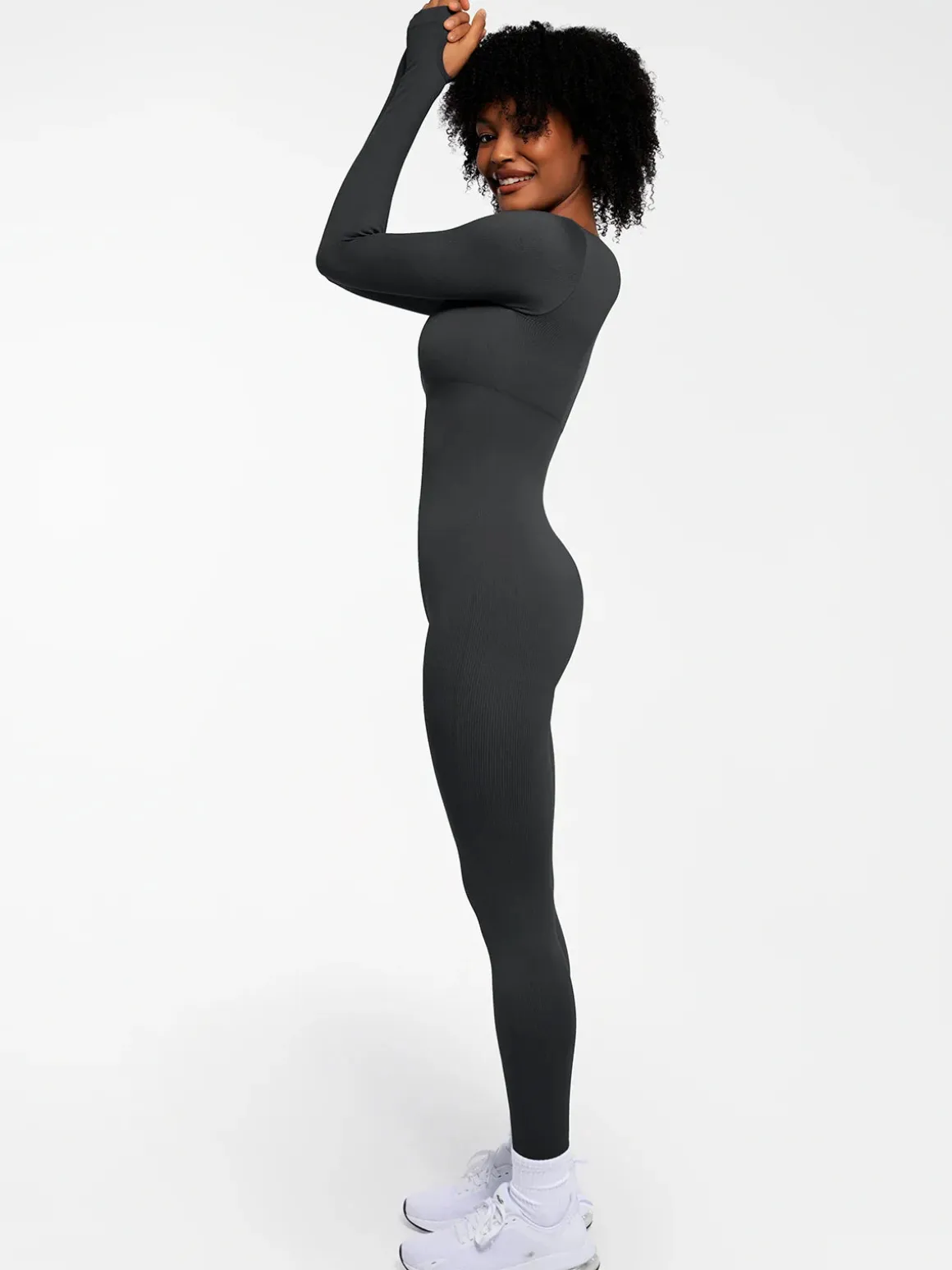 Popilush Ribbed U Neck Built-in Bra Tummy Control Jumpsuit