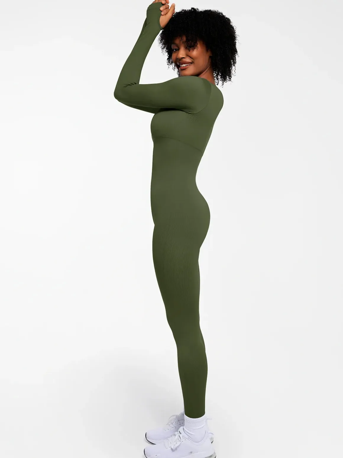 Popilush Ribbed U Neck Built-in Bra Tummy Control Jumpsuit