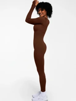 Popilush Ribbed U Neck Built-in Bra Tummy Control Jumpsuit