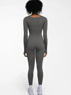 Popilush Ribbed U Neck Built-in Bra Tummy Control Jumpsuit