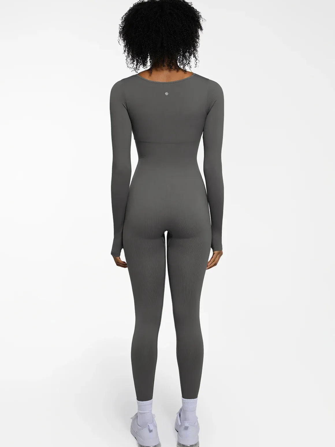 Popilush Ribbed U Neck Built-in Bra Tummy Control Jumpsuit