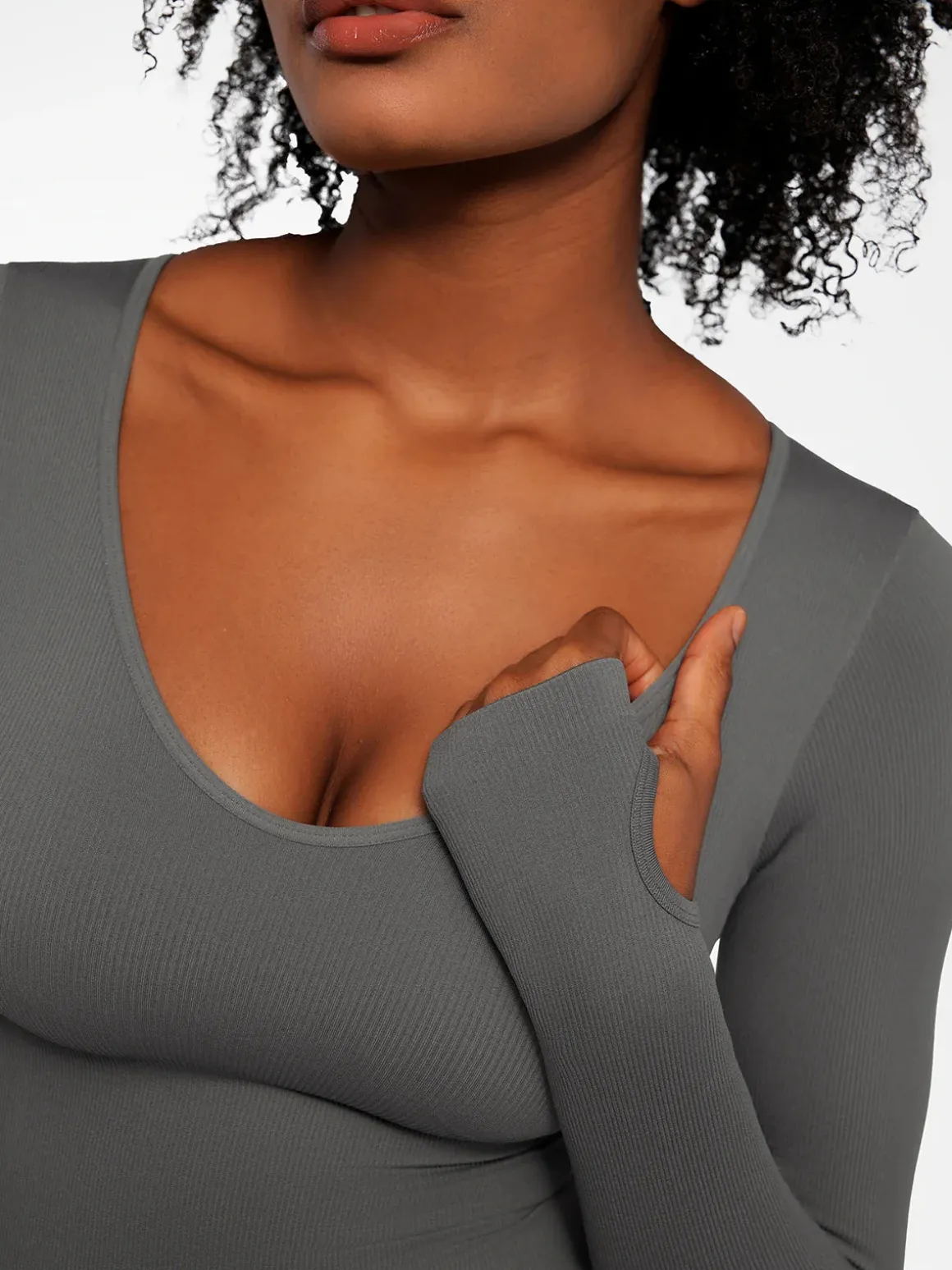 Popilush Ribbed U Neck Built-in Bra Tummy Control Jumpsuit