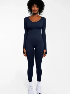 Popilush Ribbed U Neck Built-in Bra Tummy Control Jumpsuit