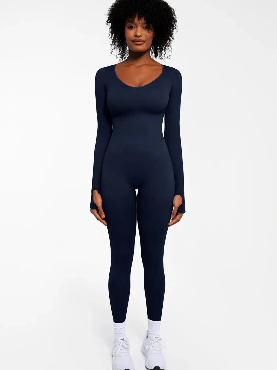 Popilush Ribbed U Neck Built-in Bra Tummy Control Jumpsuit