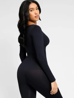Popilush Wide Leg Long Sleeve Built-in Bra Jumpsuit